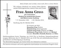Traueranzeige Anna Gross