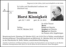 Traueranzeige Horst Kinnigkeit
