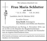 Traueranzeige Maria Schlutter
