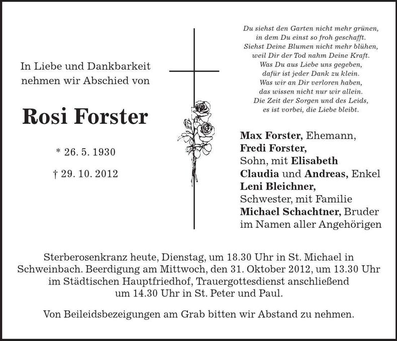 Traueranzeige Rosi Forster