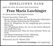Traueranzeige Maria Laschinger