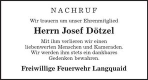 Traueranzeige Josef Dötzel