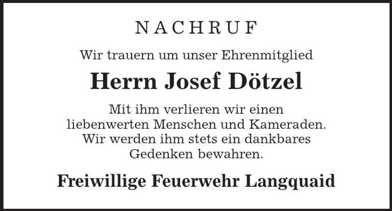 Traueranzeige Josef Dötzel