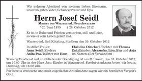 Traueranzeige Josef Seidl
