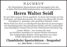 Traueranzeige Walter Seidl