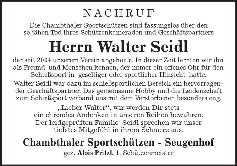 Traueranzeige Walter Seidl