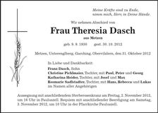 Traueranzeige Theresia Dasch