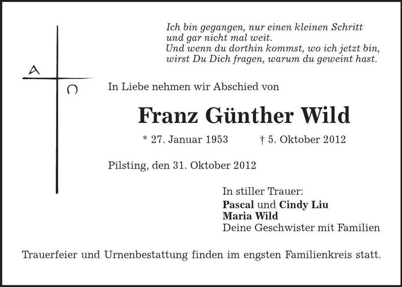Traueranzeige Franz Günther Wild