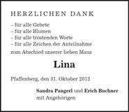 Traueranzeige Lina 