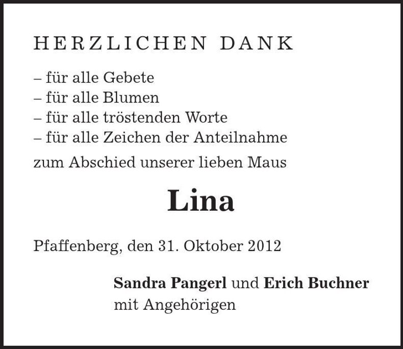Traueranzeige Lina 