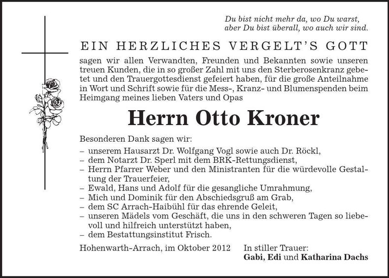 Traueranzeige Otto Kroner