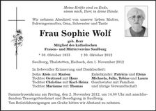 Traueranzeige Sophie Wolf