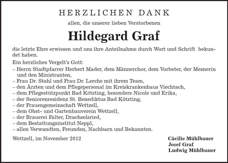 Traueranzeige Hildegard Graf