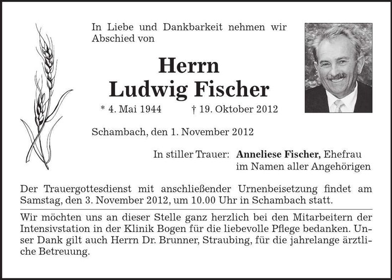 Traueranzeige Ludwig Fischer