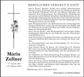 Traueranzeige Maria Zollner