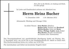 Traueranzeige Heinz Bucher