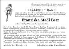 Traueranzeige Franziska Mädi Betz