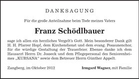 Traueranzeige Franz Schödlbauer