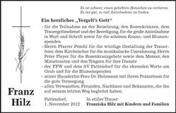 Traueranzeige Franz Hilz