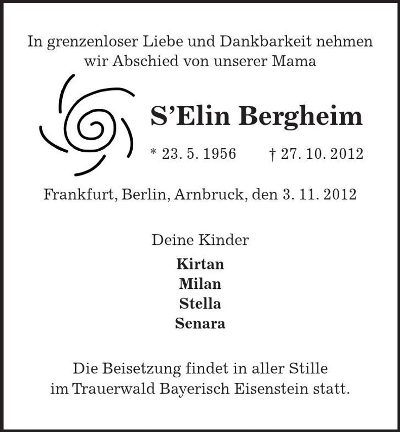 Traueranzeige ¿Selin Bergheim