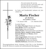 Traueranzeige Maria Fischer