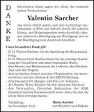 Traueranzeige Valentin Sarcher