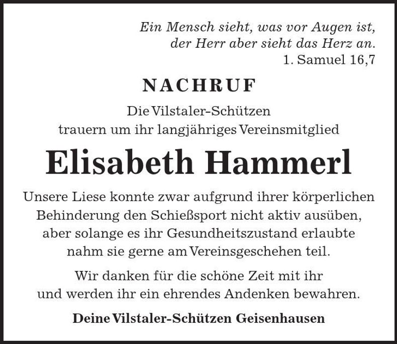 Traueranzeige Elisabeth Hammerl