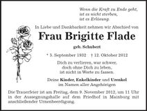 Traueranzeige Brigitte Flade