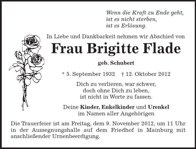 Traueranzeige Brigitte Flade