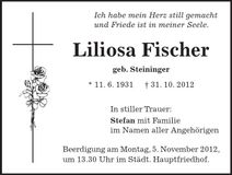 Traueranzeige Liliosa Fischer