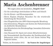 Traueranzeige Maria Aschenbrenner