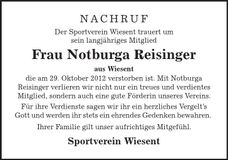 Traueranzeige Notburga Reisinger