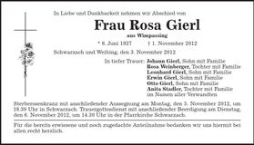 Traueranzeige Rosa Gierl