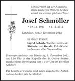 Traueranzeige Josef Schmöller