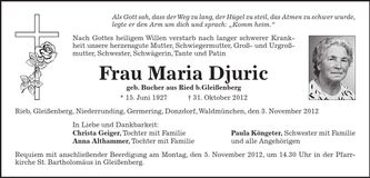 Traueranzeige Maria Djuric