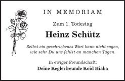 Traueranzeige Schütz Heinz