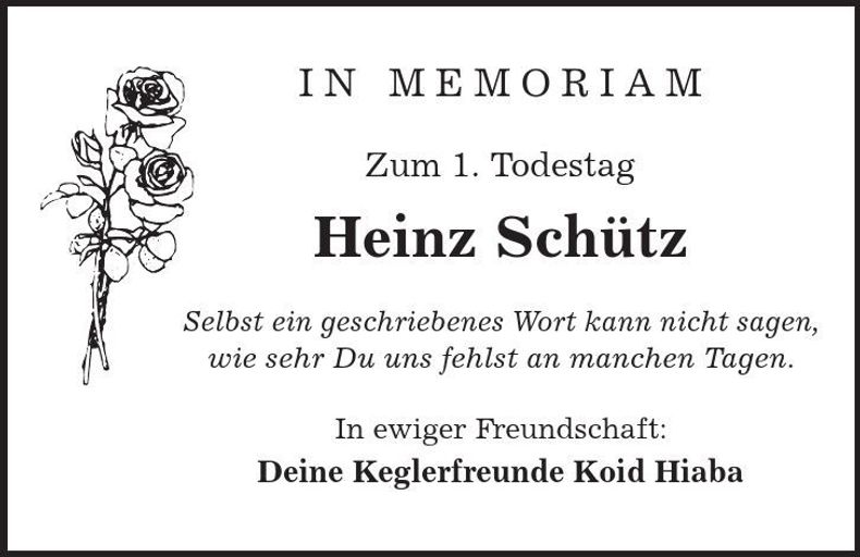 Traueranzeige Schütz Heinz