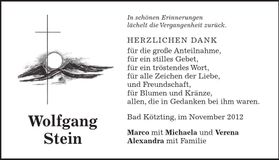 Traueranzeige Wolfgang Stein