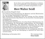Traueranzeige Walter Seidl