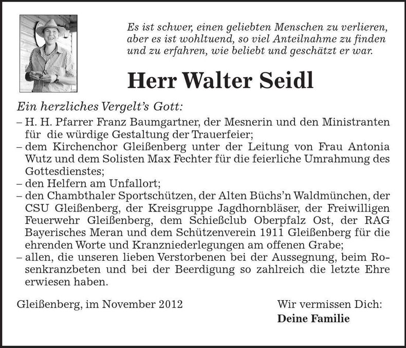 Traueranzeige Walter Seidl
