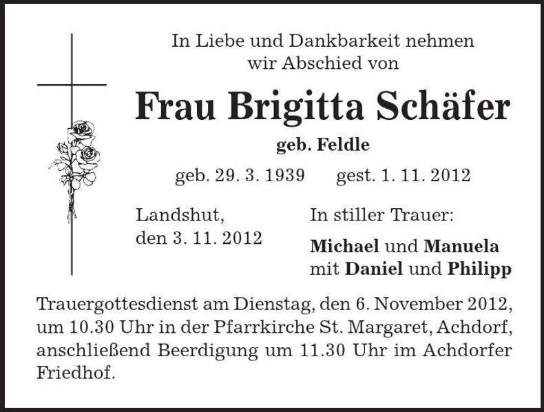 Traueranzeige Brigitta Schäfer