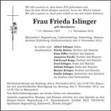 Traueranzeige Frieda Islinger