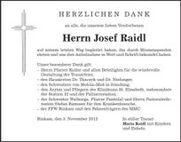 Traueranzeige Josef Raidl