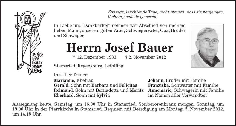 Traueranzeige Josef Bauer