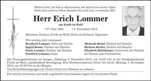 Traueranzeige Erich Lommer