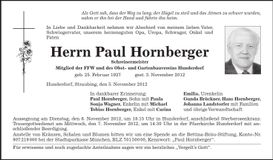 Traueranzeige Paul Hornberger