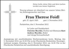 Traueranzeige Therese Foidl