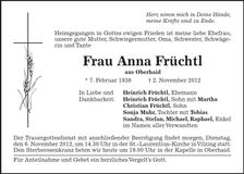Traueranzeige Anna Früchtl