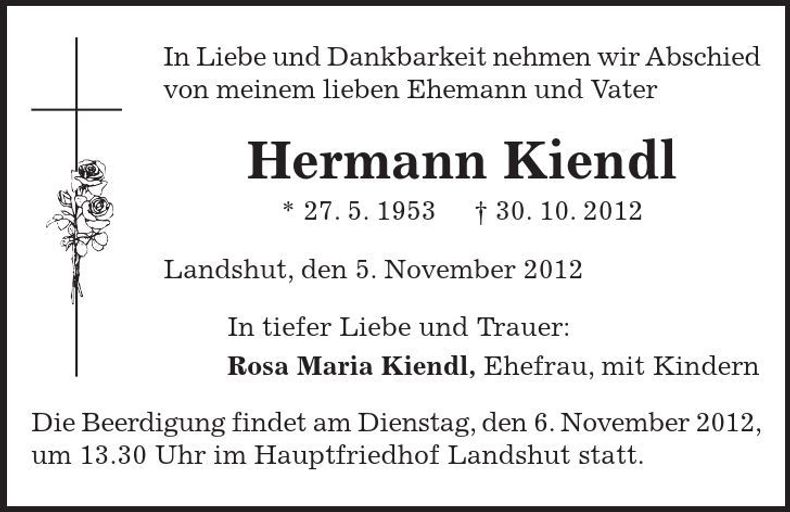 Traueranzeige Hermann Kiendl