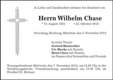Traueranzeige Wilhelm Chase
